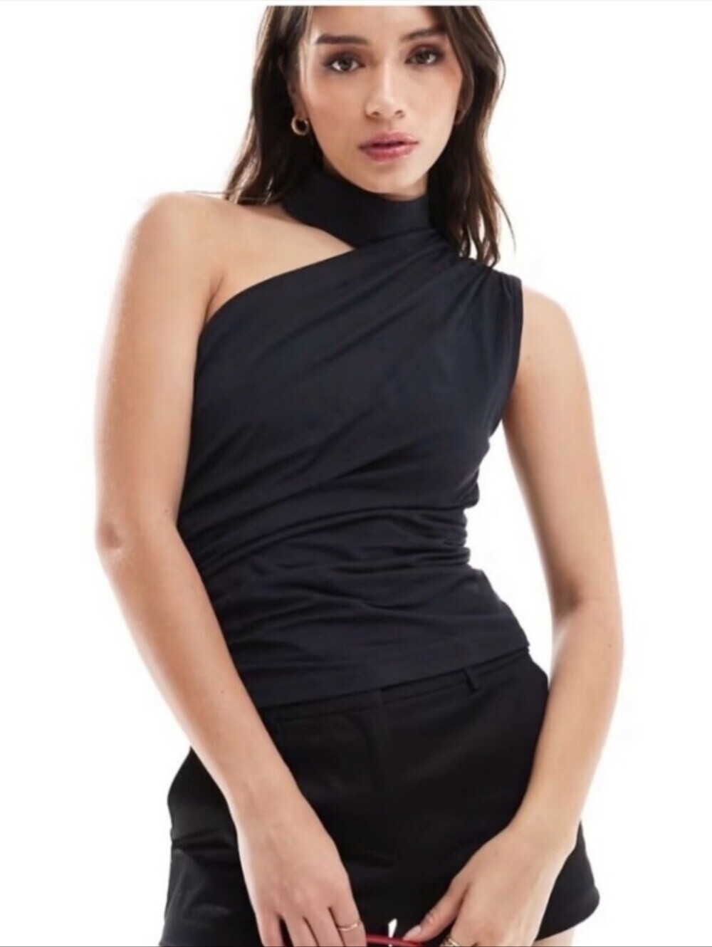 Abercrombie & Fitch A&F Black One Shoulder Modal Blend Collection Top